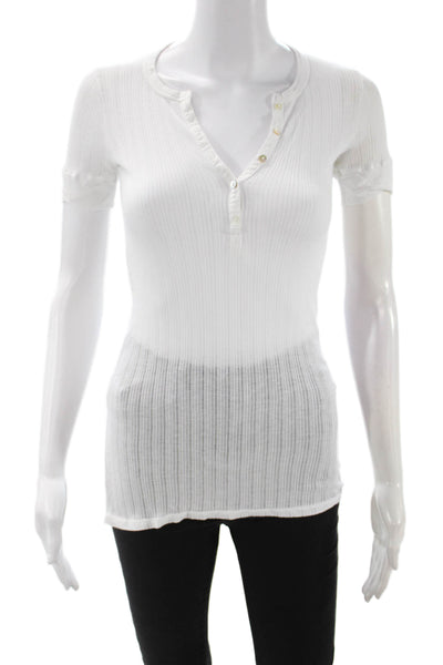 Splendid Women White Striped V-Neck Button-Up Blouse Size S