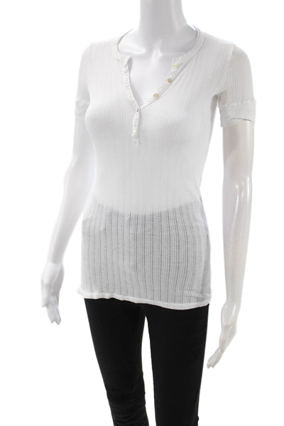 Splendid Women White Striped V-Neck Button-Up Blouse Size S