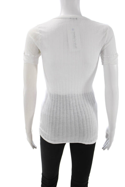 Splendid Women White Striped V-Neck Button-Up Blouse Size S
