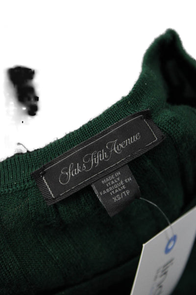 Saks Fifth Avenue Women Pullover Sweater Striped Green Wool Crew Neck Size XS