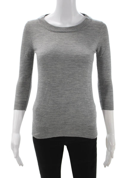 J Crew Unisex Gray Merino Wool Crew Neck 3/4 Sleeve Pullover Size 2XS