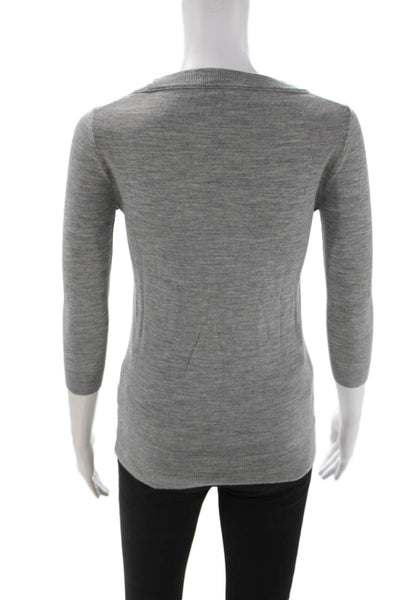 J Crew Unisex Gray Merino Wool Crew Neck 3/4 Sleeve Pullover Size 2XS