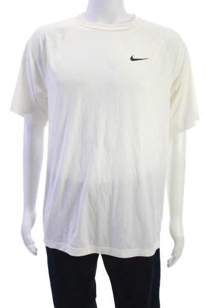 Nike Mens White Short Sleeve Sports T Shirt Crew Neck Polyester Spandex Size M