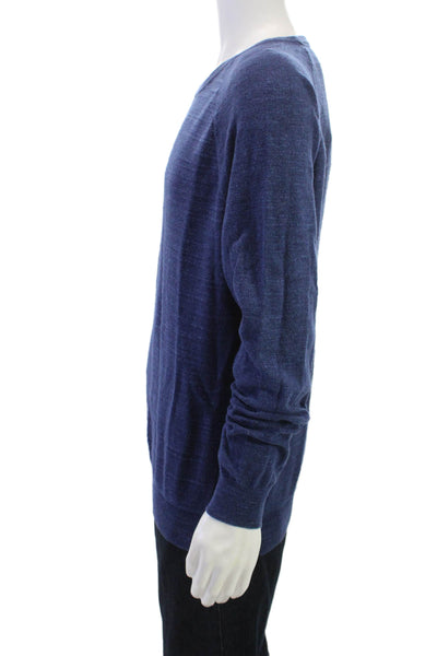 J Crew Mens Dark Blue Cotton Crew Neck Pullover Sweater Long Sleeve Size L