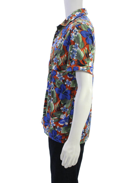 J Crew Mens Blue Floral Cotton Spread Short Sleeve Button-Up Shirt Size M