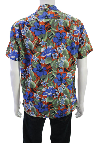 J Crew Mens Blue Floral Cotton Spread Short Sleeve Button-Up Shirt Size M