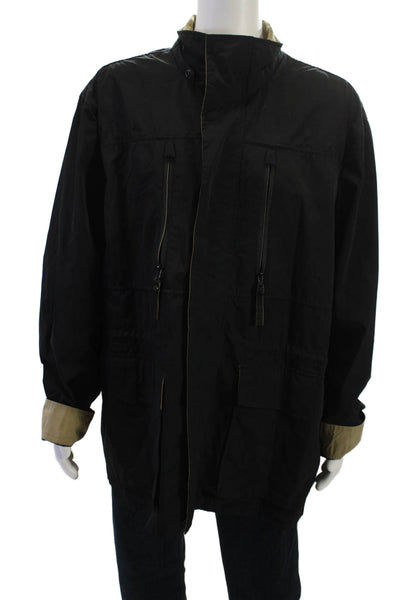Marc New York Mens Raincoat Windbreaker Black Polyester Snap High Neck Size 3XL