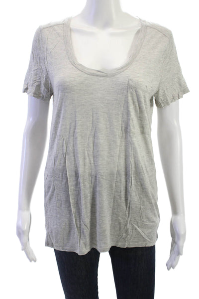 Club Monaco Women Gray Cotton Round Neck Basic T-Shirt Short Sleeve Size L