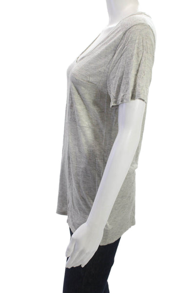 Club Monaco Women Gray Cotton Round Neck Basic T-Shirt Short Sleeve Size L