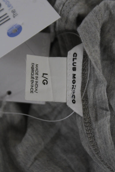 Club Monaco Women Gray Cotton Round Neck Basic T-Shirt Short Sleeve Size L