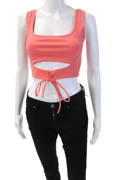 Year Of Ours Womens Cropped Tank Black Square Neck Drawstring Size S