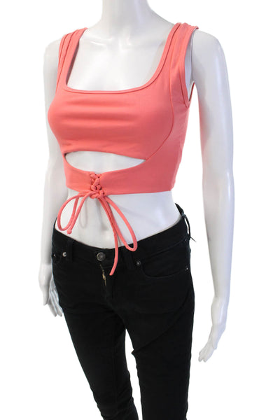 Year Of Ours Womens Cropped Tank Black Square Neck Drawstring Size S