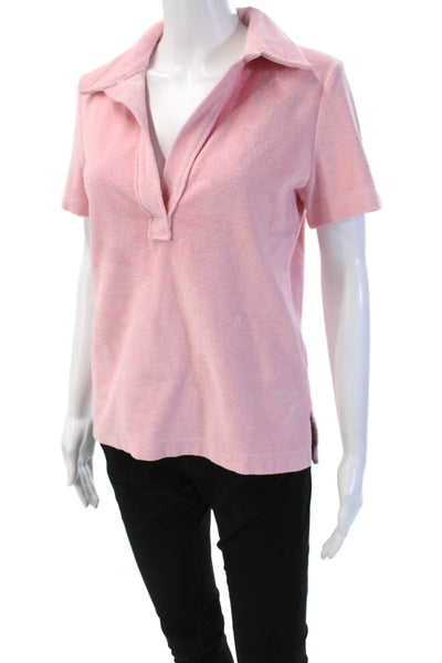 Helmut Lang Womens Pink Cotton Collared Short Sleeve Basic Polo Size M
