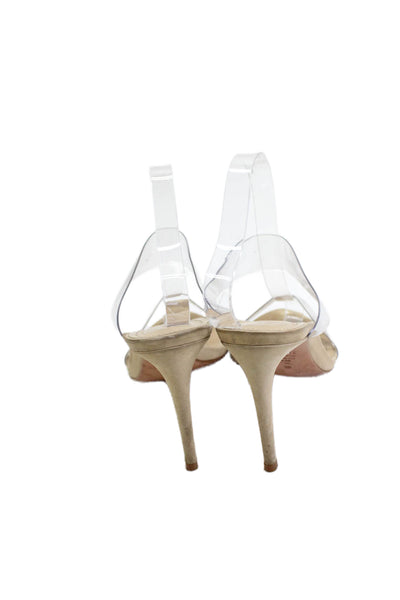 Schutz Womens Clear Strap Detail Open Toe Heels Beige Size 9.5