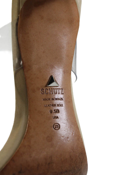 Schutz Womens Clear Strap Detail Open Toe Heels Beige Size 9.5