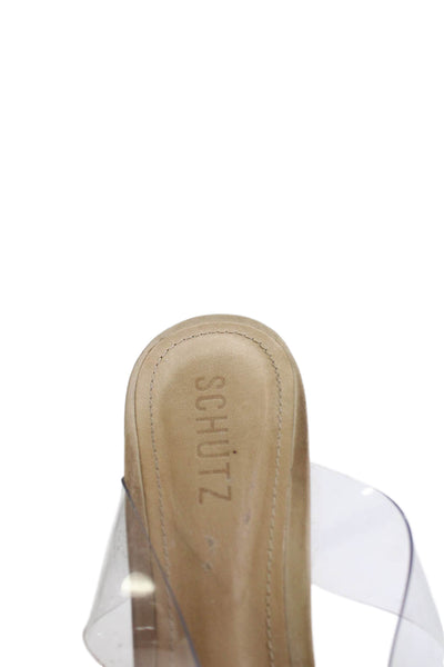 Schutz Womens Clear Strap Detail Open Toe Heels Beige Size 9.5