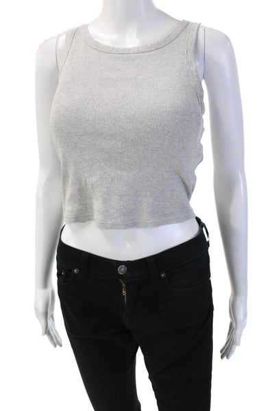 Uniqlo Women Cropped Tank Top Gray Cotton Spandex Round Neck Size S