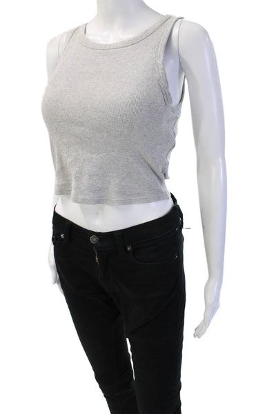 Uniqlo Women Cropped Tank Top Gray Cotton Spandex Round Neck Size S