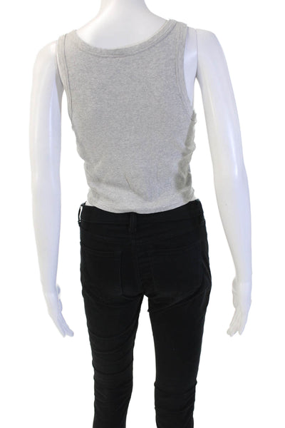 Uniqlo Women Cropped Tank Top Gray Cotton Spandex Round Neck Size S