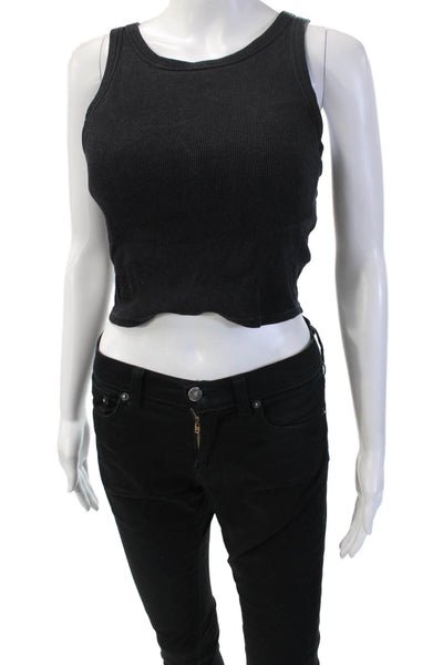 Uniqlo Womens Cropped Black Basic Tank Round Neck Sleeveless Size S