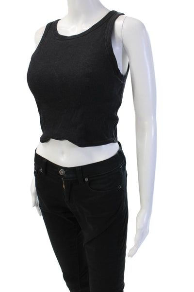 Uniqlo Womens Cropped Black Basic Tank Round Neck Sleeveless Size S
