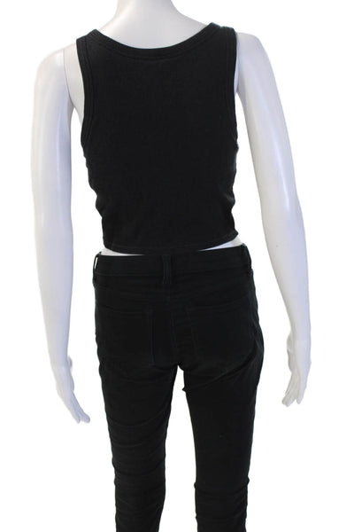 Uniqlo Womens Cropped Black Basic Tank Round Neck Sleeveless Size S