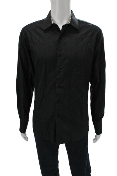 Robert Graham Mens Long Sleeve Collared Button Front Shirt Black Size Large