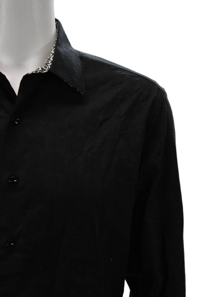 Robert Graham Mens Long Sleeve Collared Button Front Shirt Black Size Large