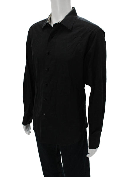 Robert Graham Mens Long Sleeve Collared Button Front Shirt Black Size Large