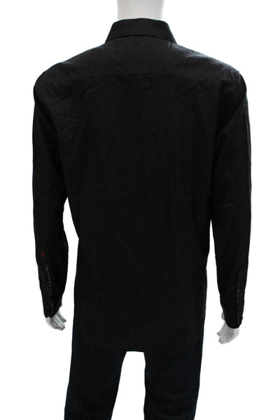 Robert Graham Mens Long Sleeve Collared Button Front Shirt Black Size Large
