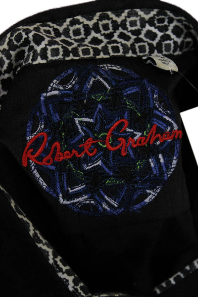 Robert Graham Mens Long Sleeve Collared Button Front Shirt Black Size Large