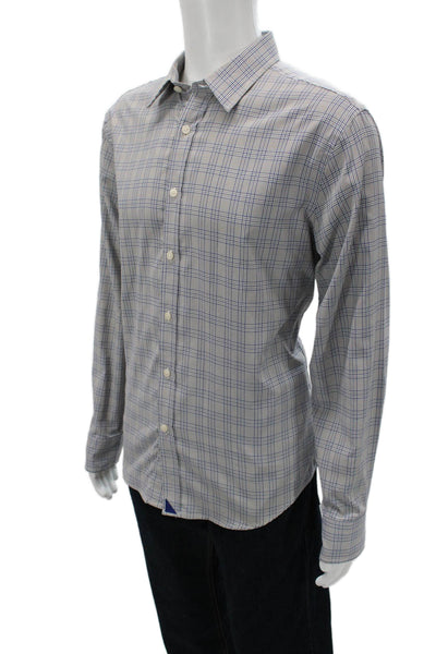 Untuckit Mens Button Front Collared Plaid Shirt White Navy Brown Size Large