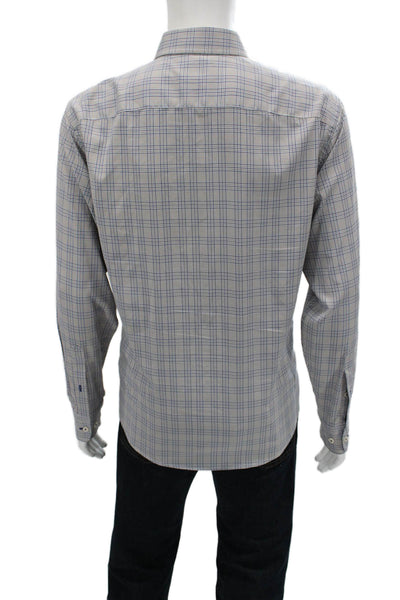 Untuckit Mens Button Front Collared Plaid Shirt White Navy Brown Size Large