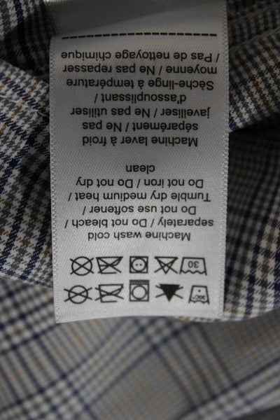 Untuckit Mens Button Front Collared Plaid Shirt White Navy Brown Size Large