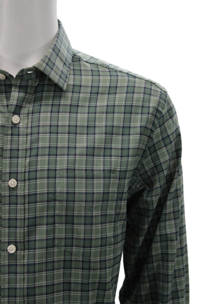 Untuckit Mens Button Front Collared Plaid Shirt Green Navy Cotton Size Large