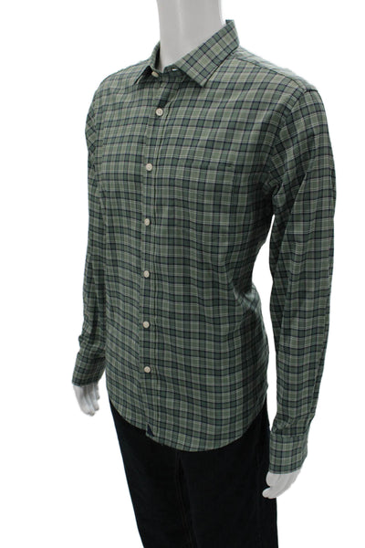 Untuckit Mens Button Front Collared Plaid Shirt Green Navy Cotton Size Large