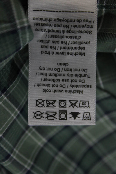 Untuckit Mens Button Front Collared Plaid Shirt Green Navy Cotton Size Large