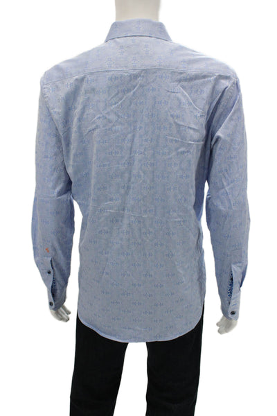 Robert Graham Mens Button Front Collared Abstract Shirt Blue Cotton Size Large