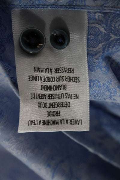 Robert Graham Mens Button Front Collared Abstract Shirt Blue Cotton Size Large