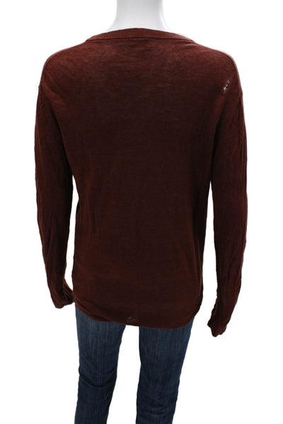 Club Monaco Unisex Brown Linen Crew Neck Pullover Long Sleeve Size S