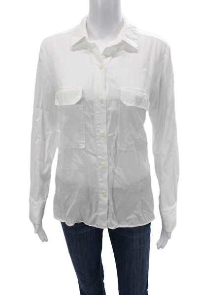 Zara Women White Cotton Collared Button-Up Long Sleeve Basic Top Size S