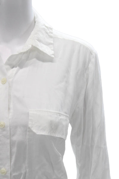 Zara Women White Cotton Collared Button-Up Long Sleeve Basic Top Size S