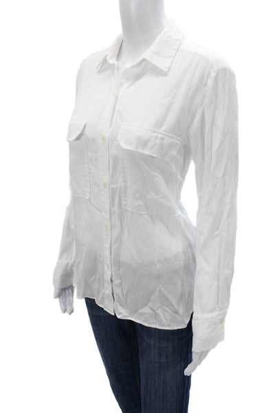 Zara Women White Cotton Collared Button-Up Long Sleeve Basic Top Size S