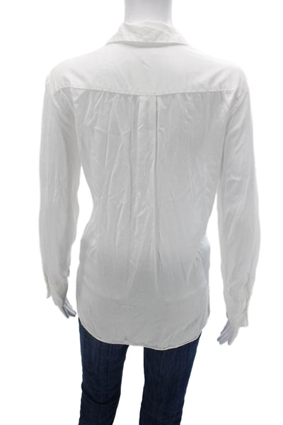 Zara Women White Cotton Collared Button-Up Long Sleeve Basic Top Size S