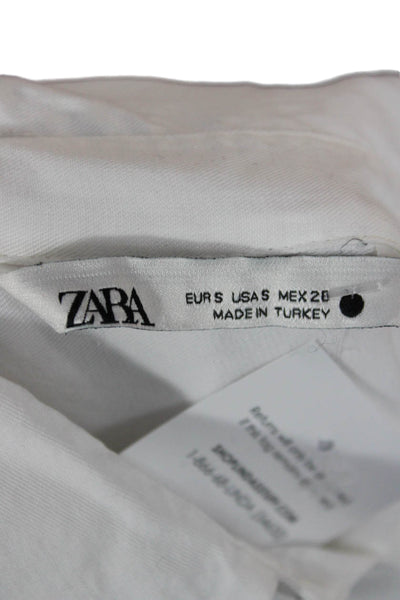 Zara Women White Cotton Collared Button-Up Long Sleeve Basic Top Size S