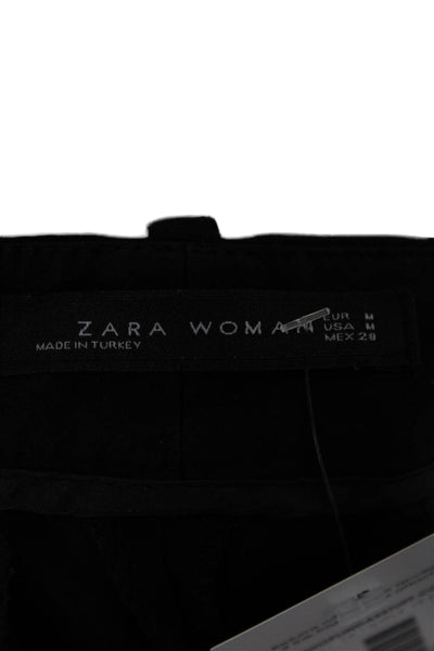 Zara Womens Black Ankle Cropped Dress Pants Polyester Button Size M