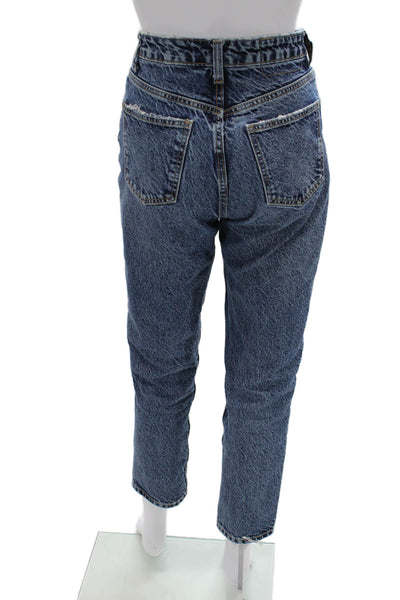 Zara Womens Mom Cropped Jeans Blue High Rise Cotton Blend Size 2