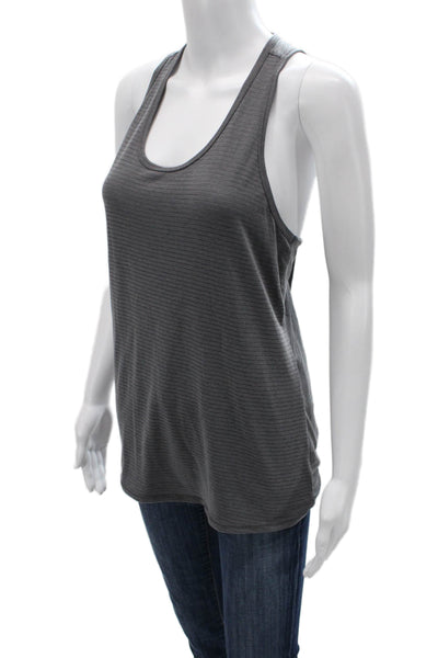 Athleta Womens Open Back Scoop Neck Striped Tank Top Gray Size Medium