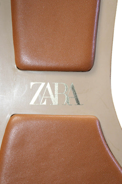 Zara Womens Studded Flat Square Toe Dressy Sandals Brown Size 9