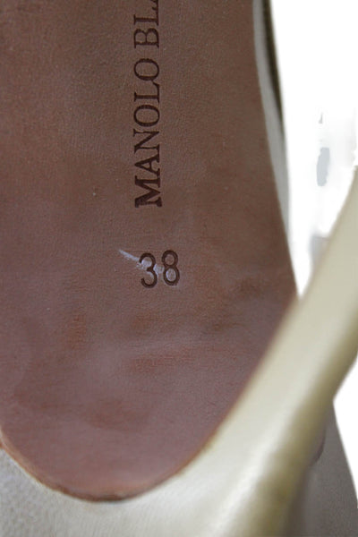 Manolo Blahnik Womens Leather Ankle Strap D'Orsay Heels Shoes Beige Size 8